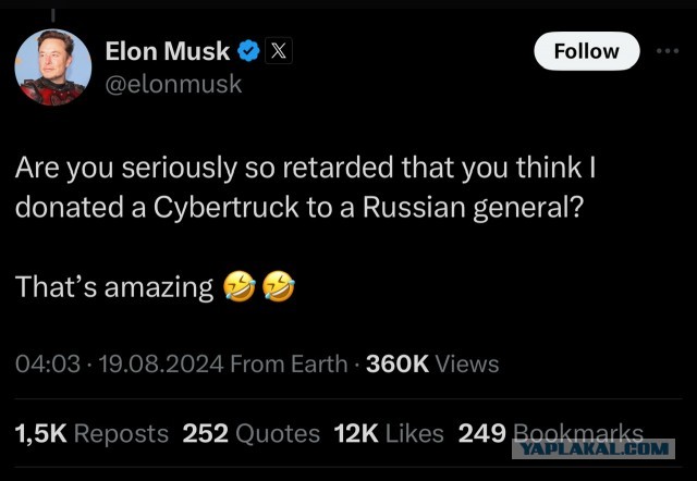 Илон Маск заявил, что не дарил Кадырову Cybertruck