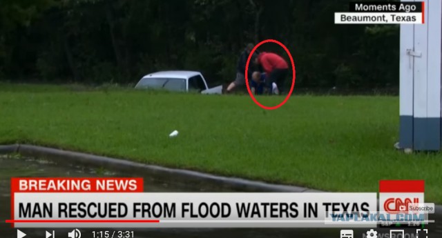 Репортёр CNN в прямом эфире спас тонущего водителя в Техасе