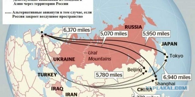 Закрытое воздушное пространство Европы для России выглядит так