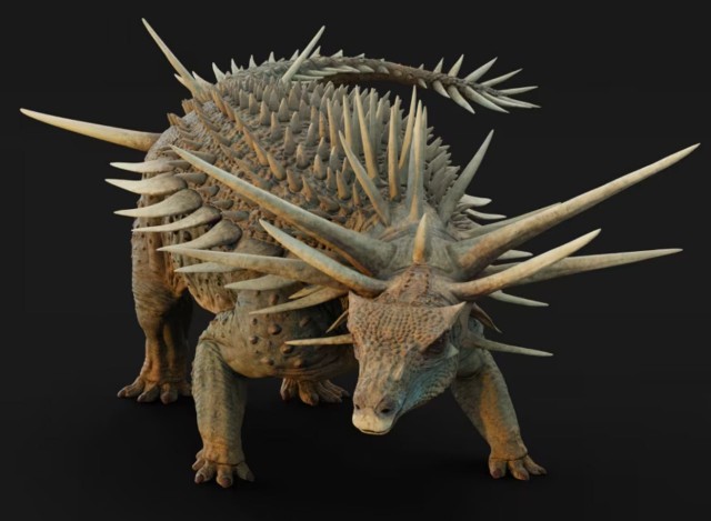 Ученые нашли окаменелые останки динозавра, покрытого шипами и броней