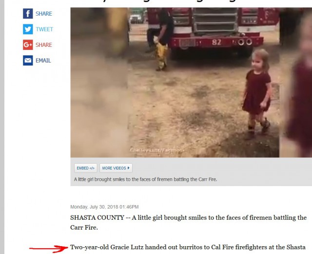 Маленькая девочка угостила усталых пожарных бурритос