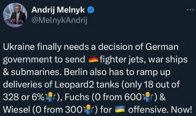 Экс-посол Украины в Германии Андрей Мельник коротко и четко отдает приказы немецкому министру обороны Борису Писториусу