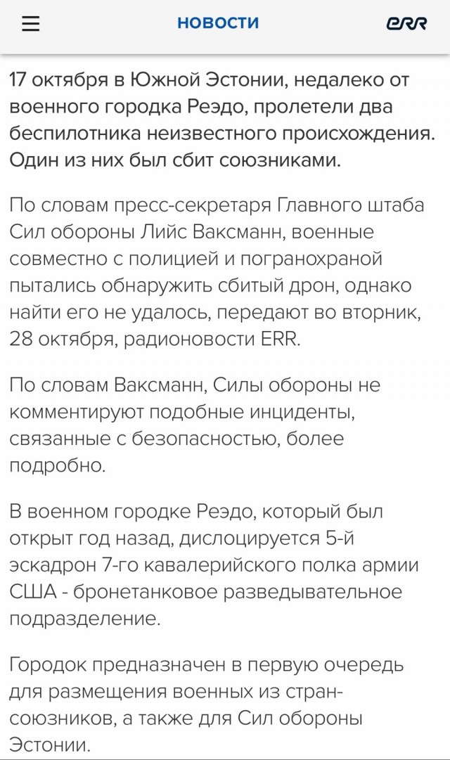 Эстонские военные сбили дрон и не смогли его найти