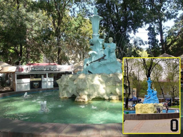 В Туапсе в желто-синие цвета выкрасили городской фонтан