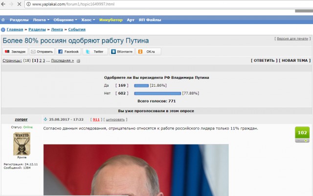 Работу Владимира Путина одобряют 68% россиян