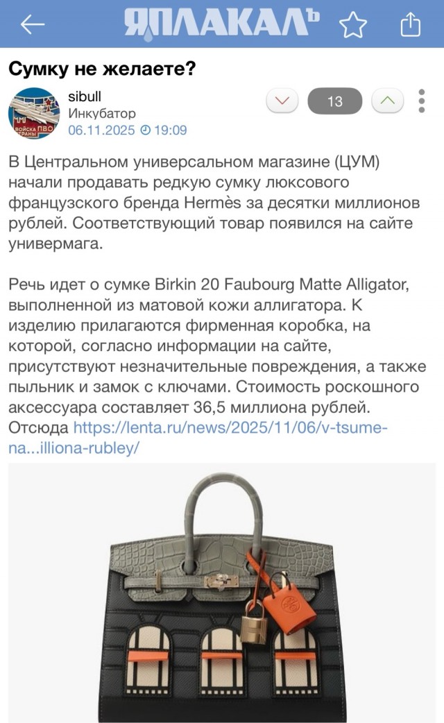 По цене сумки из ЦУМа в России можно много чего полезного купить