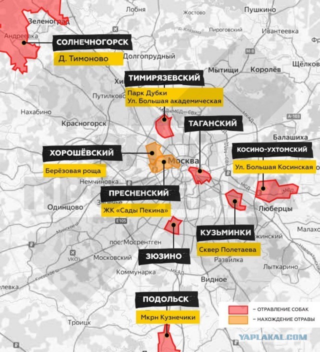 Появилась карта районов Москвы и Подмосковья, где орудуют догхантеры