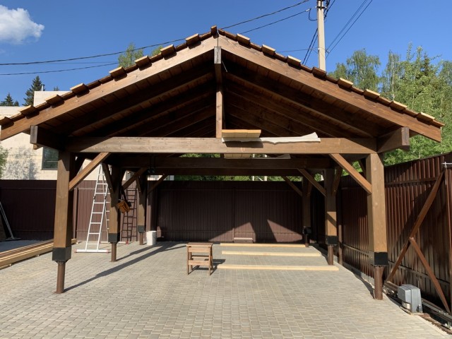 Навес для авто из бруса своими руками