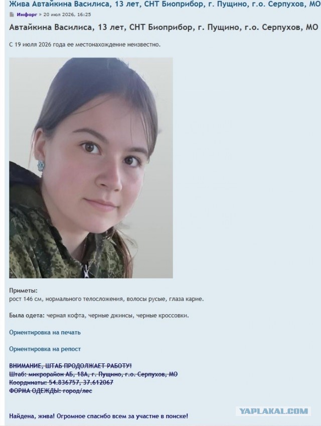 В Пущино просят помочь с поиском ребёнка