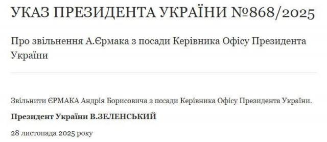 Глава офиса президента Украины Андрей Ермак подал заявление об отставке