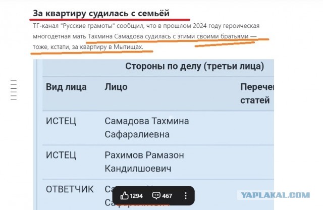 В СМИ появилась информация о том, что семья таджички Самадовой получила квартиру в Подмосковье благодаря дружбе с главой Мытищ