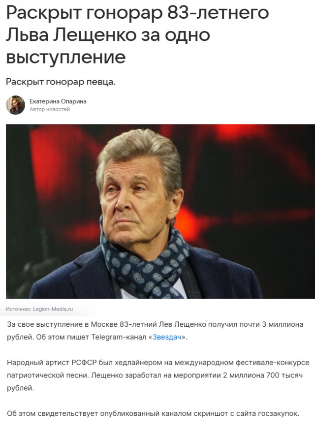 Помощь Льву Лещенко