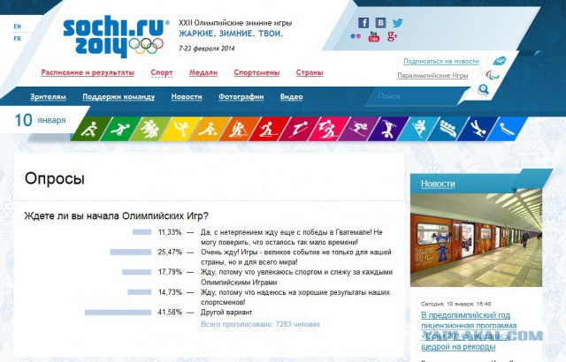 Опрос на сайте www.sochi2014.com
