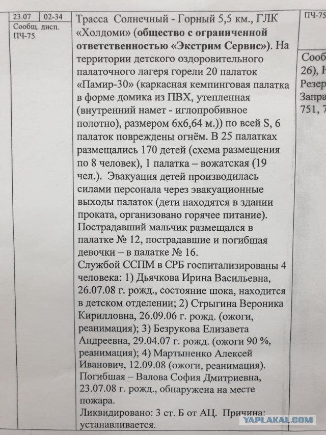 10 человек пострадали при пожаре в палаточном лагере в Солнечном районе Хабаровского края.