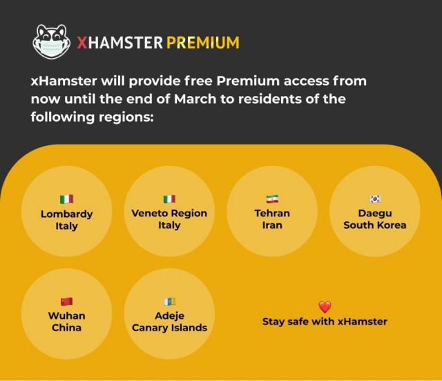 Xhamster дал бесплатный премиум доступ к сайту жителям стран, в которых сейчас свирепствует коронавирус