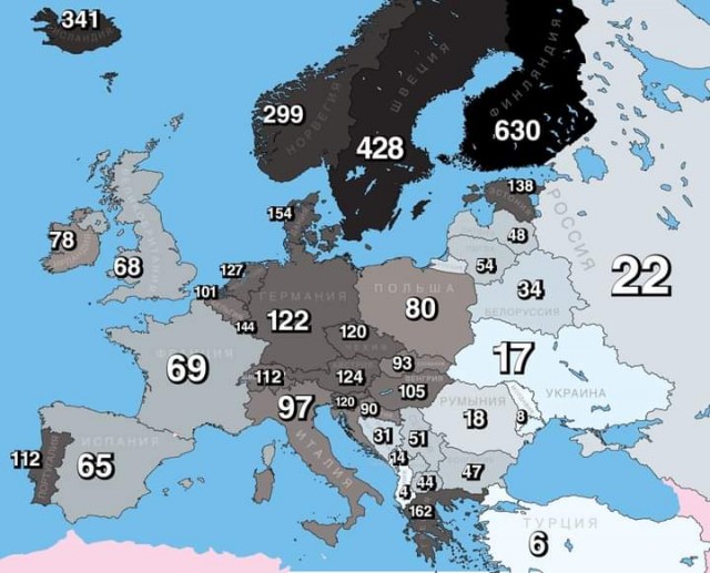 Количество метал-групп на один миллион жителей Европы