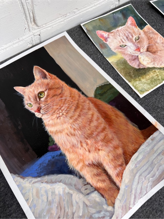 Кот Семен, портреты акрилом и акварелью.
