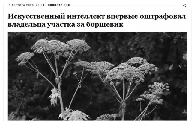 Первый штраф за борщевик с участием ИИ получил россиянин