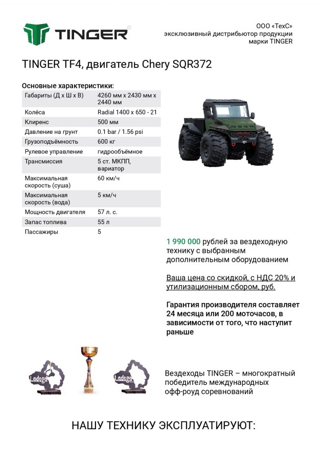 В Череповце начали выпускать вездеходы Tinger TF4
