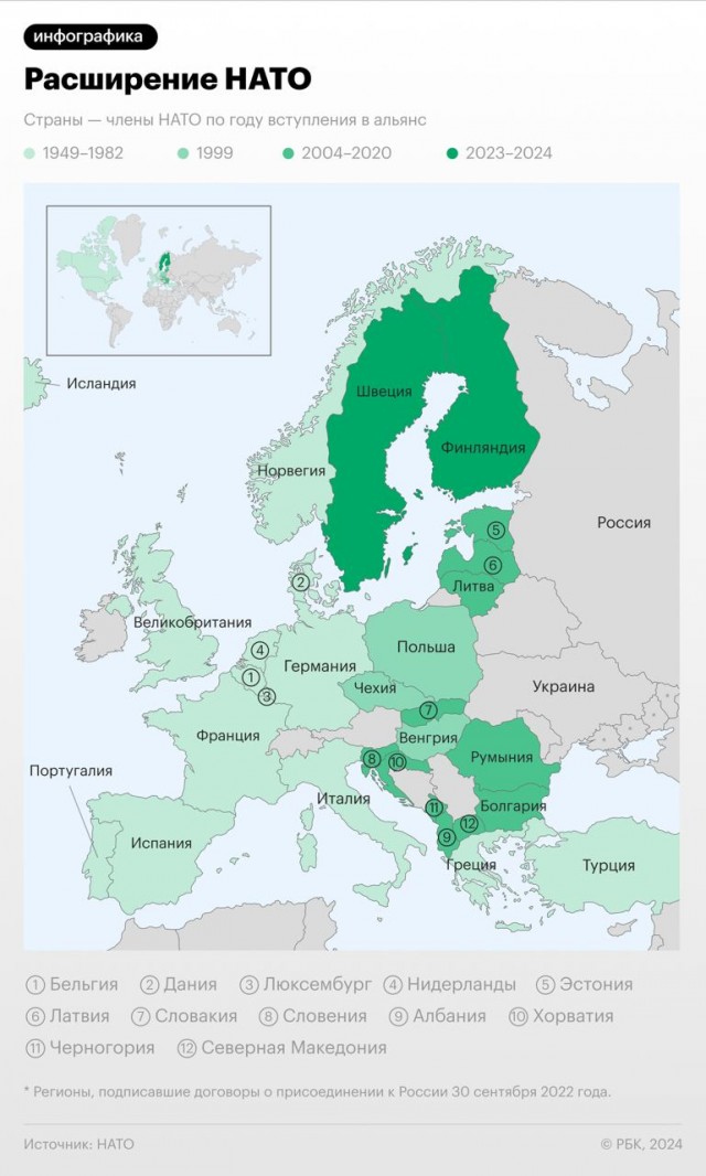 Так теперь выглядит НАТО после того, как сегодня туда официально вступила Швеция