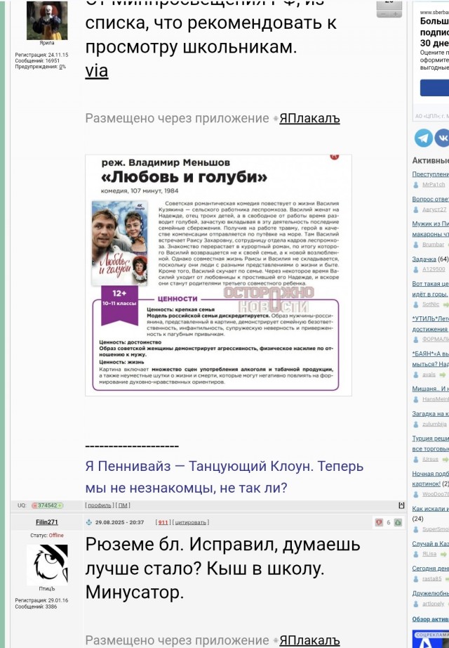 Рюзюме к фильму "Любовь и голуби"
