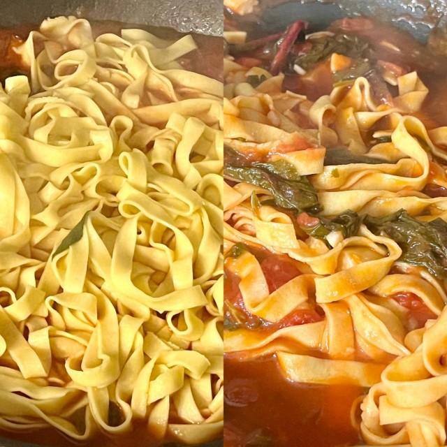 Домашняя паста с помидорами и зеленью