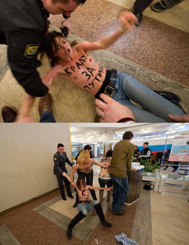 FEMEN на участке где голосовал В.Путин