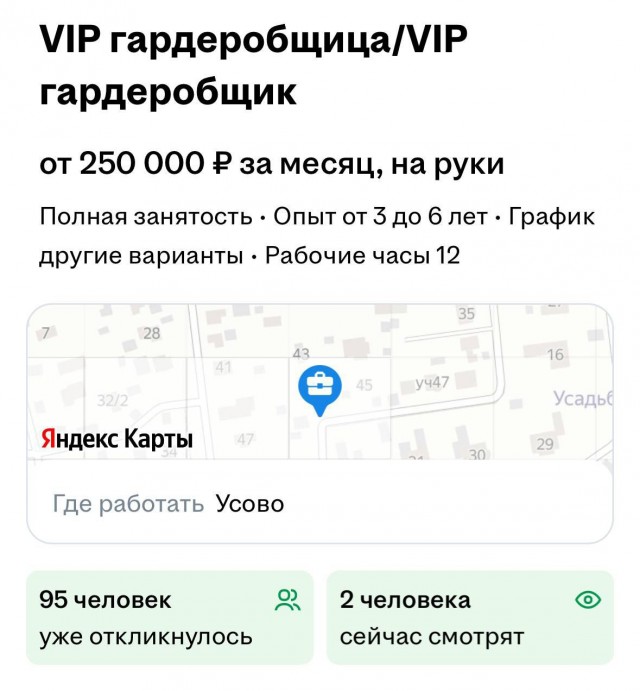 В Подмосковье ищут VIP-гардеробщика с зарплатой в ₽250 тыс. в месяц