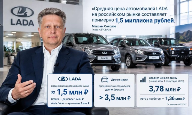 Глава АВТОВАЗа: средняя цена автомобилей LADA 1,5 млн. рублей, а средняя стоимость авто других марок свыше 3,5 млн. рублей