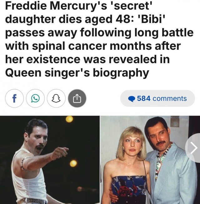 «Тайная дочь» Фредди Меркьюри, известная под именем Биби, умерла на 48-м году жизни, — Daily Mail
