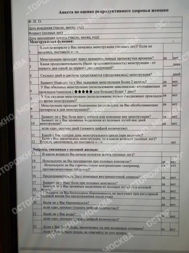 Сотрудниц учреждения культуры Подмосковья заставили заполнить анкету с вопросами про менструацию и числе планируемых детей