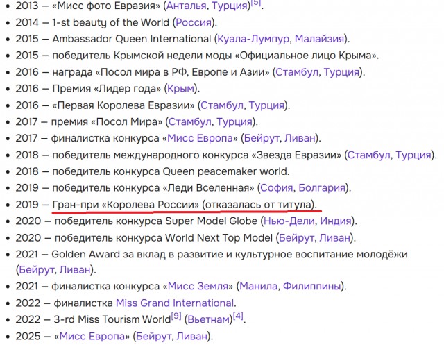 Титул "Мисс Европа - 2025" завоевала крымчанка Юлия Павликова