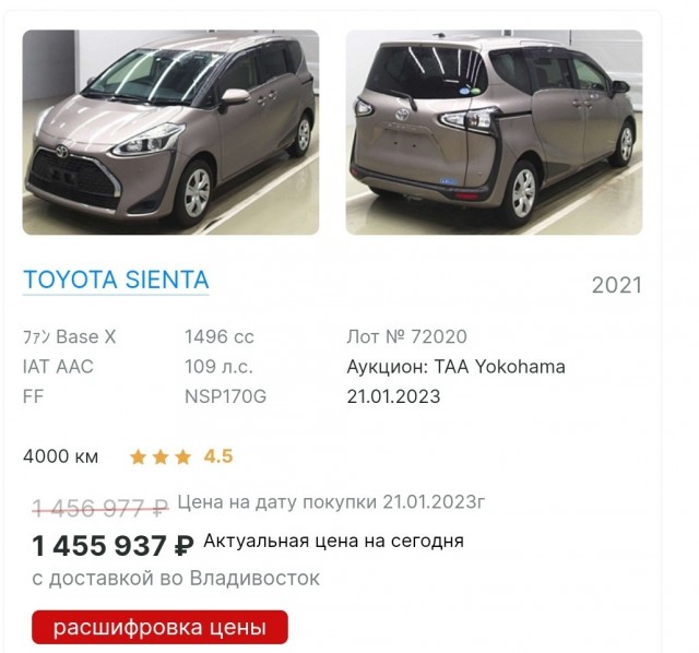 Просторный 120-сильный микровэн Toyota с вариатором по цене 90-сильной Lada Granta с «механикой». В РФ начали принимать заказы на Toyota Sienta из Японии