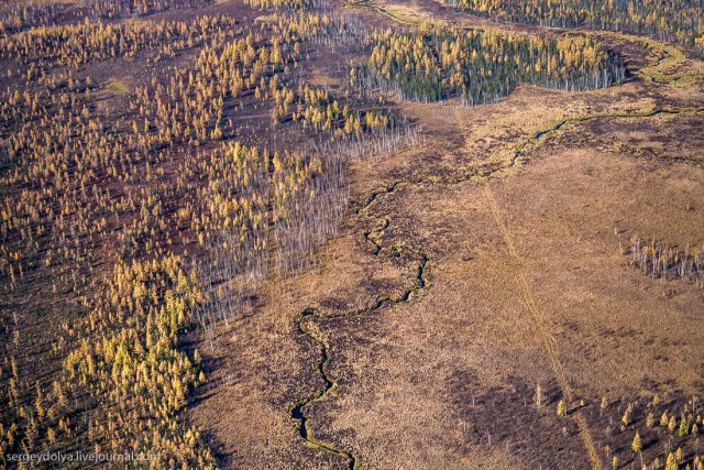 Осенние краски якутской тайги с вертолета