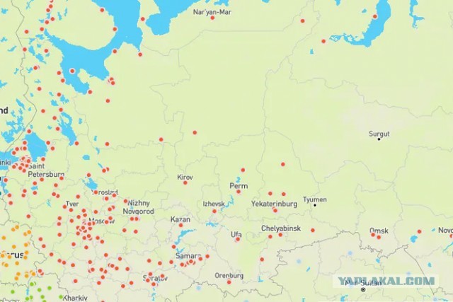 Карта целей 5000 американских ядерных ракет. Метками обозначена почти вся Россия