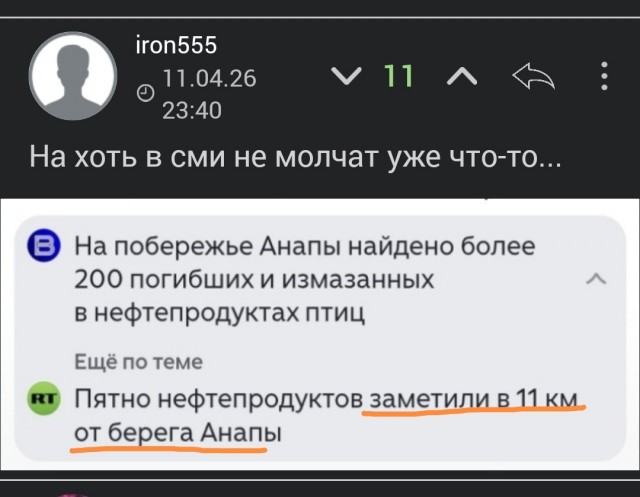 Новый выброс нефти в Анапе. (11.04.2026)