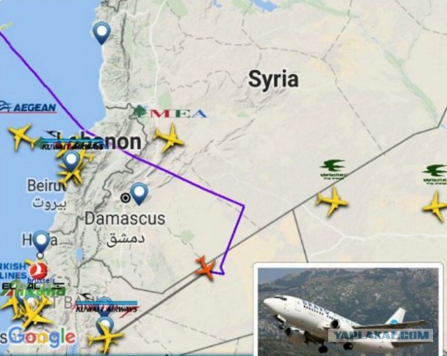 Авиалайнер Киев-Амман из-за экономии горючего "срезал" маршрут, пролетев над зоной боевых действий в Сирии