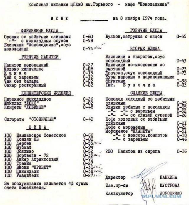 Новогоднее меню 1970 года