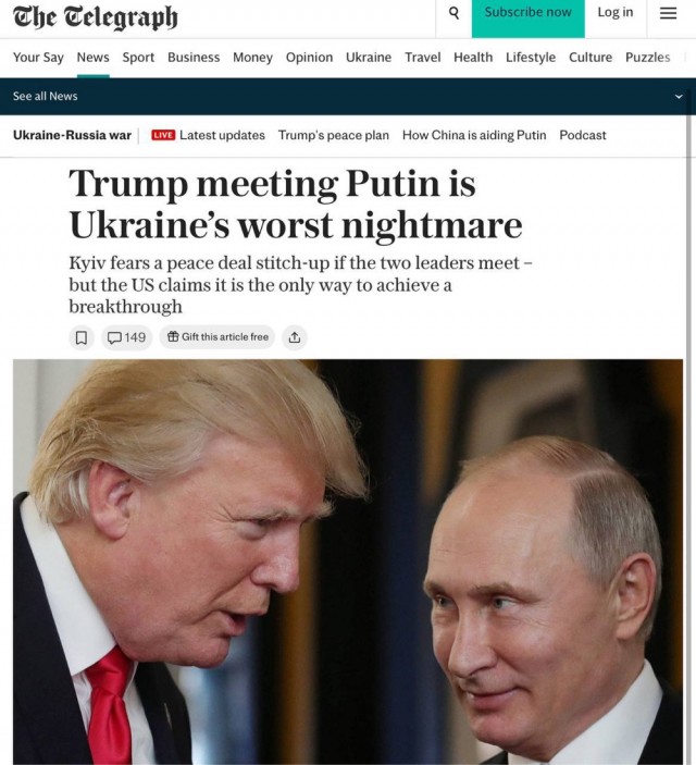 Встреча Трампа с Путиным – худший кошмар для Украины, — The Telegraph.