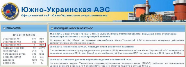 Третий блок Южно-Украинской АЭС отключен от сети