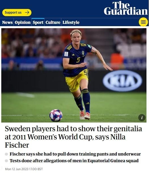 На женском чемпионате мира у всех футболисток сборной Швеции проверили перед игрой наличие влагалища.
