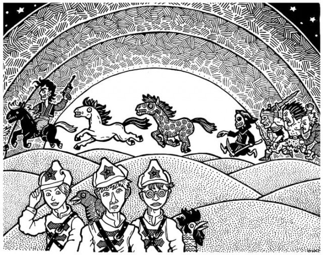 Яшка Цыган уводит коней для Неуловимых Мстителей у Всадников Апокалипсиса