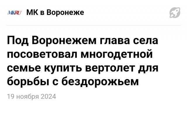 Чиновник посоветовал многодетной россиянке купить вертолет и не жаловаться больше на плохие дороги