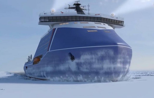 Атомный ледокол «Вайгач» проводит свой караван в море Лаптевых