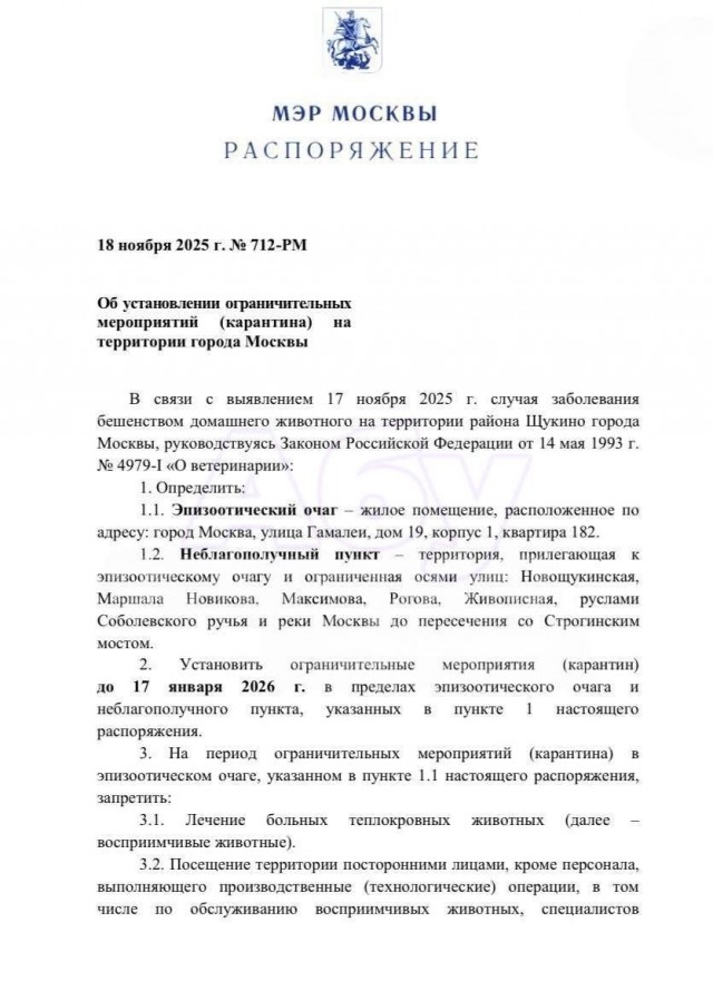 Вспышка бешенства в Москве: в районе Щукино объявили карантин до 17 января