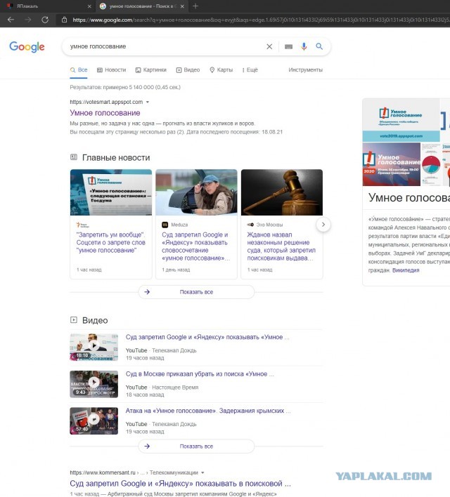 Арбитражный суд Москвы запретил Google показывать в поисковой выдаче словосочетание «Умное голосование»