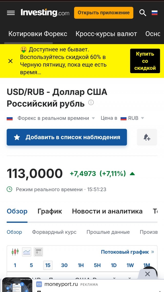 Курс доллара на Форекс превысил ₽108 (upd: 114 уже) впервые с марта 2022 года