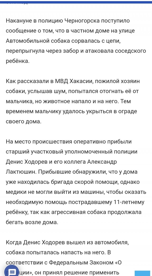 В Хакасии полицейский застрелил агрессивную собаку, напавшую на ребенка