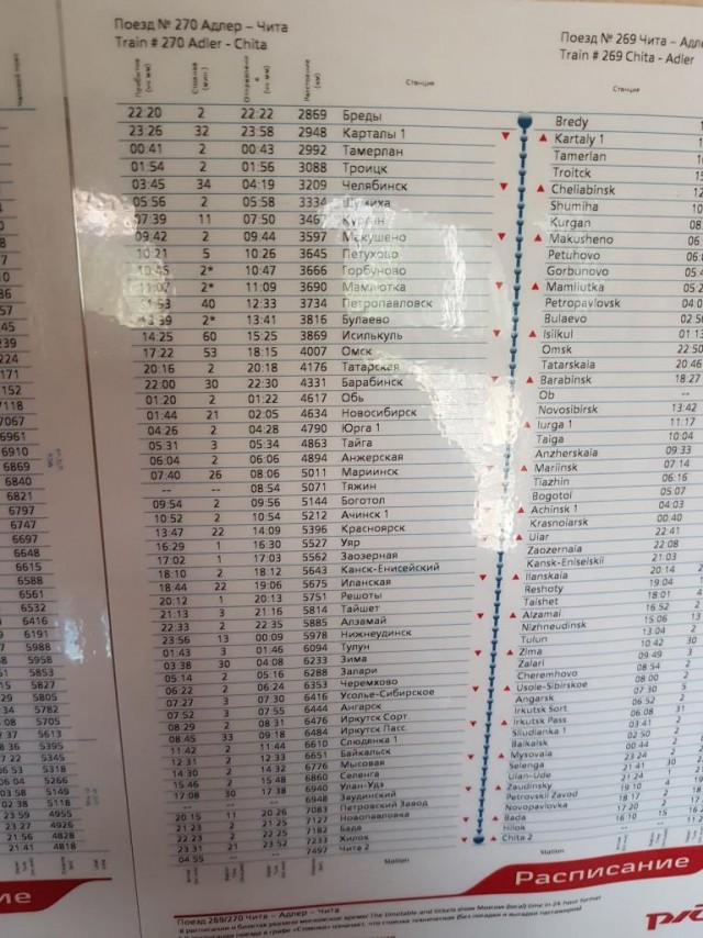 Расписание движения поезда с остановками
