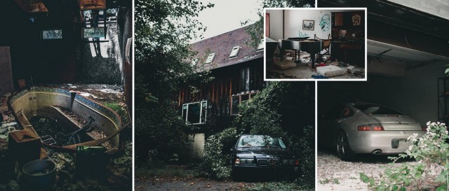 Жутковатый заброшенный дом с припаркованным БМВ и Порше в гараже